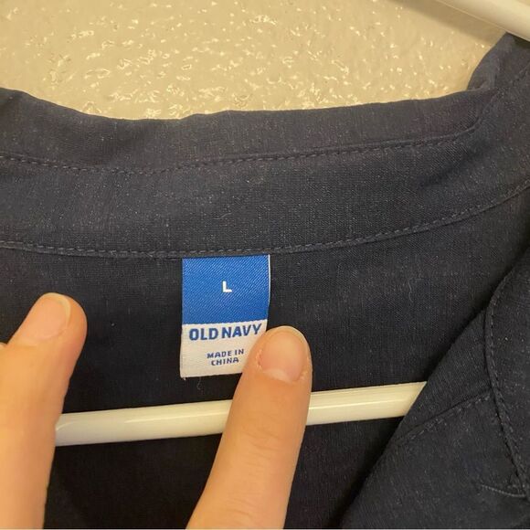 Old Navy Waist-Defined Twist-Front Midi Shirt Dress rayon linen nylon blend L - Picture 9 of 12